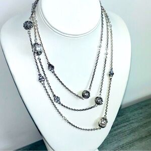 Vintage Premier Designs Extra Long Silver Tone Faux Pearl Beaded Necklace